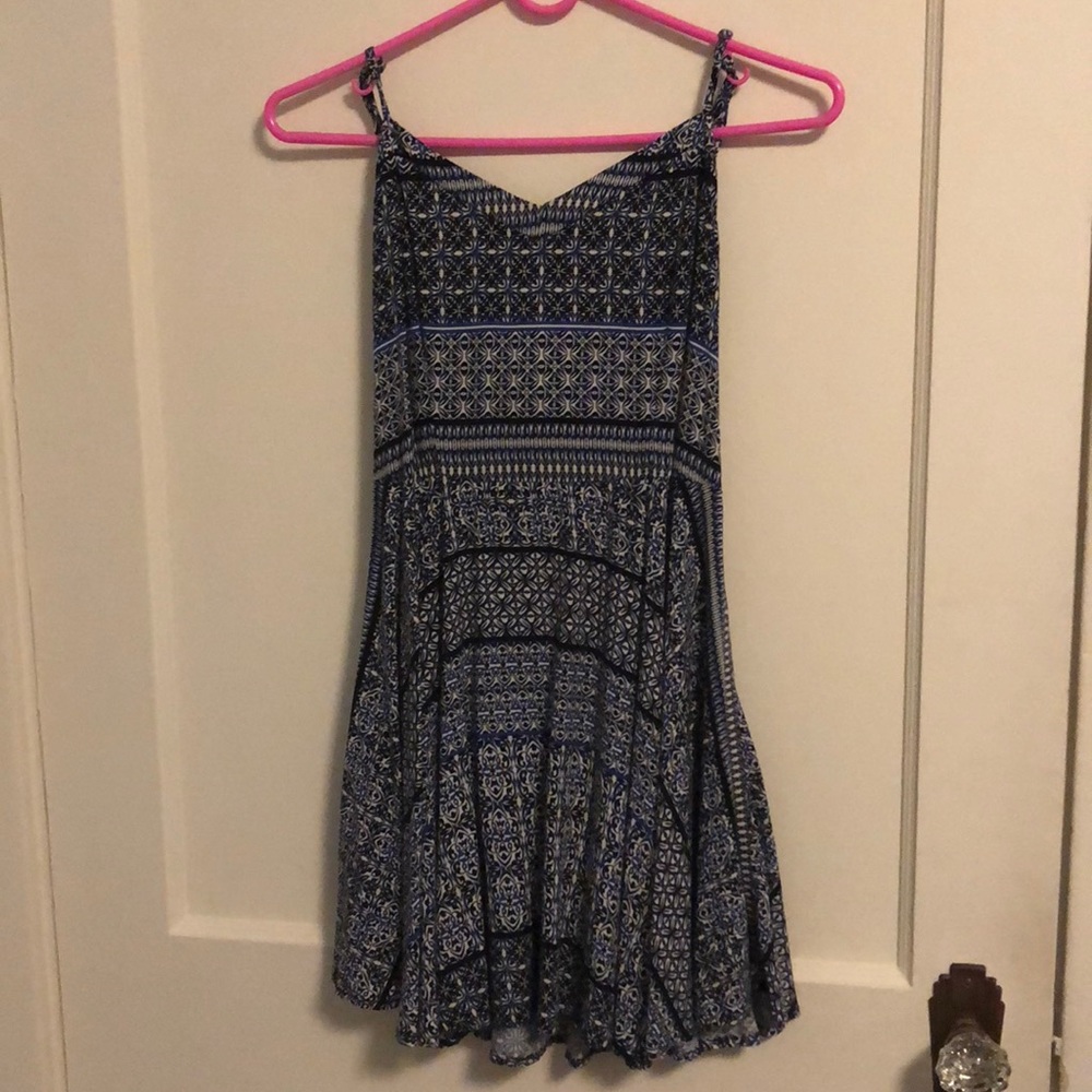 Blue and Black Midi Fit and Flare Dress
